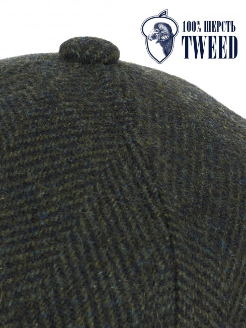 Кепка с козырьком, Бейсболка Мужская-Унисекс TWEED GLASGOW MOSS из твида (Плотная Костюмно-Блейзерная ШЕРСТЬ) TWEED.6-GLASGOW/MOSS